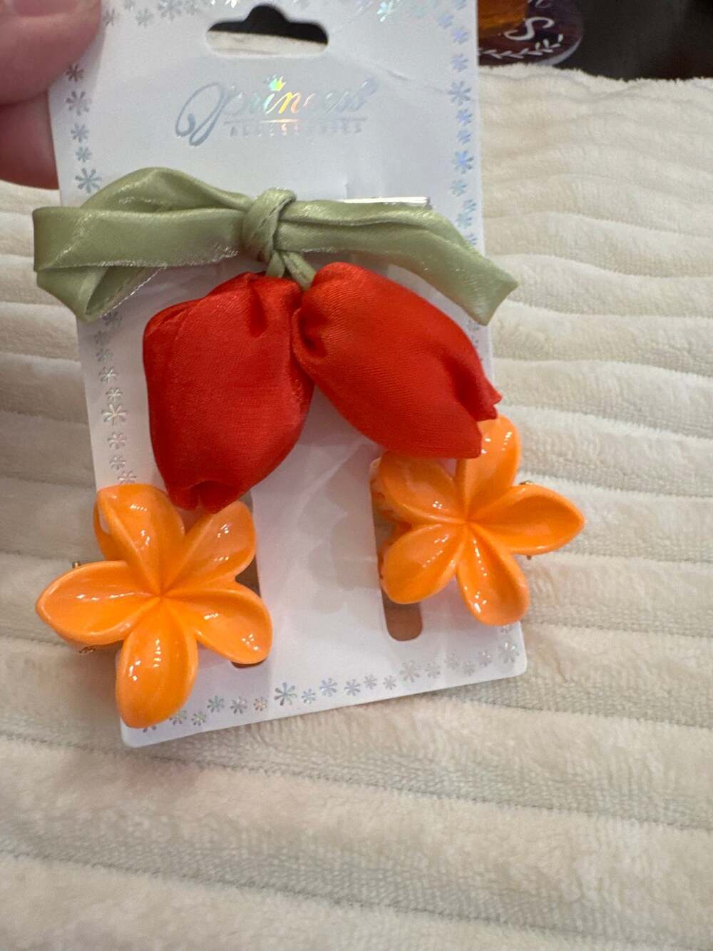 Red tulip flower hair clip  with 2 orange mini hair claw
